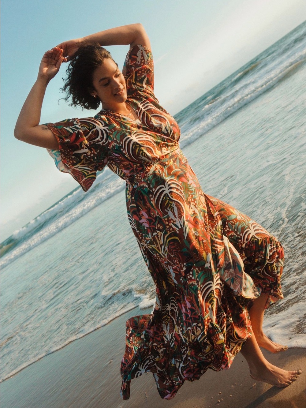 Farm Rio for Anthropologie Tropical Botanical Wrap Midi Dress Size 1X